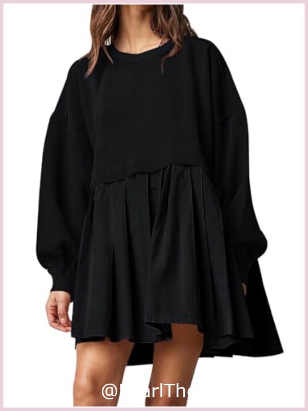 Oversized Sweatshirt Dress Long Sleeve Mini Pullover Crew Neck Lantern Sleeve